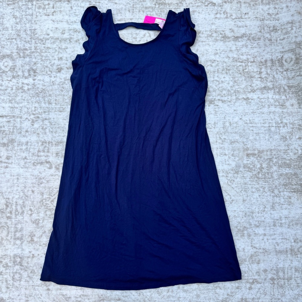 Lilly Pulitzer Dani Dress True Navy Blue Ruffle Sleeve Shift Dress Large